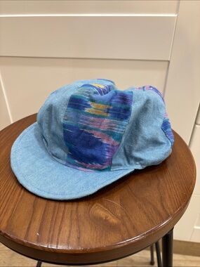 Reversible Light Blue Denim Cap with Multicolor Panel